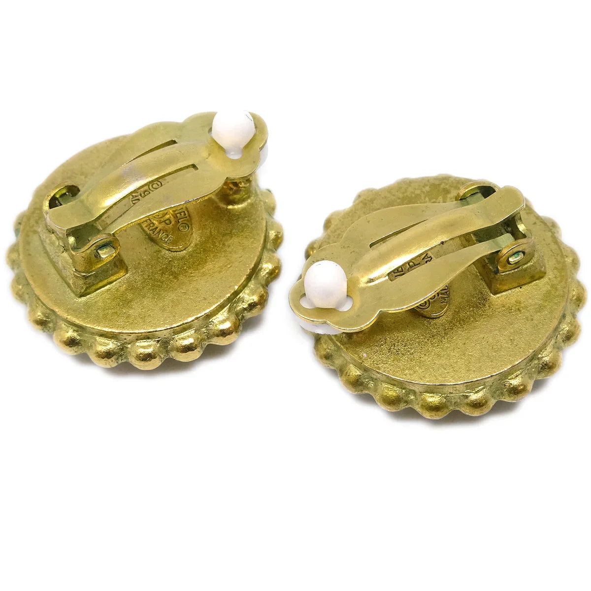 Chanel Gold Black Button Earrings Clip-On 95P
