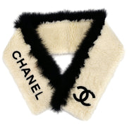 Chanel Fur Shawl Stole White Small Good