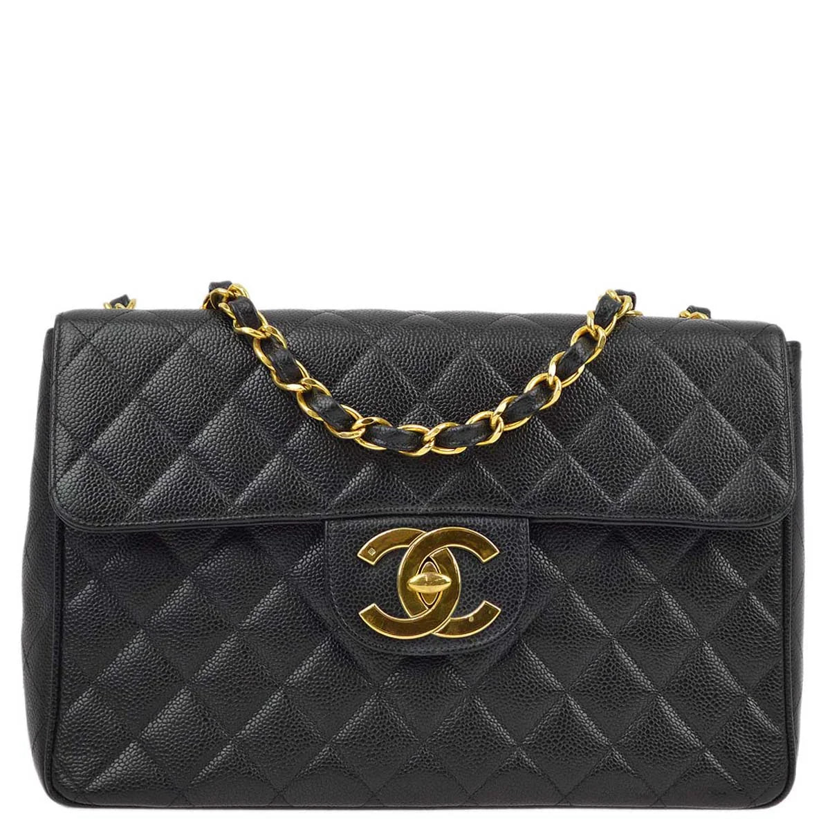 Chanel 1994-1996 Black Caviar Jumbo Classic Flap Bag