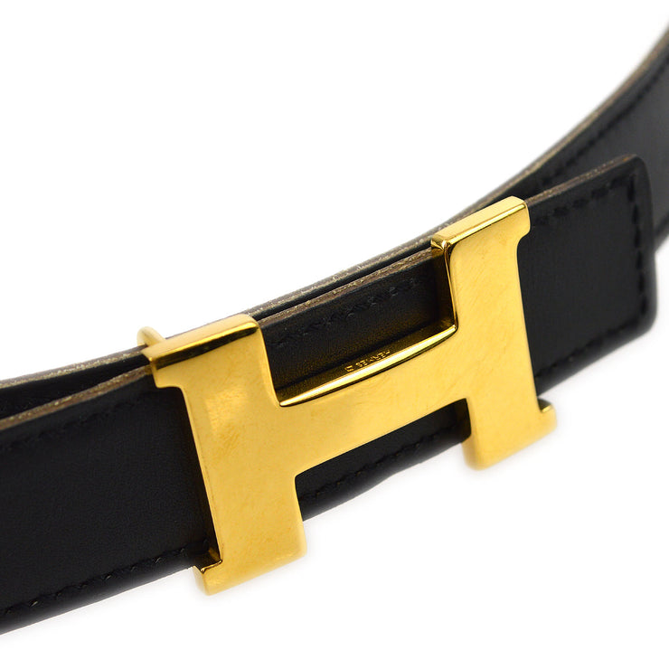 Hermes Black Box Calf Constance Reversible Belt #90 Small Good