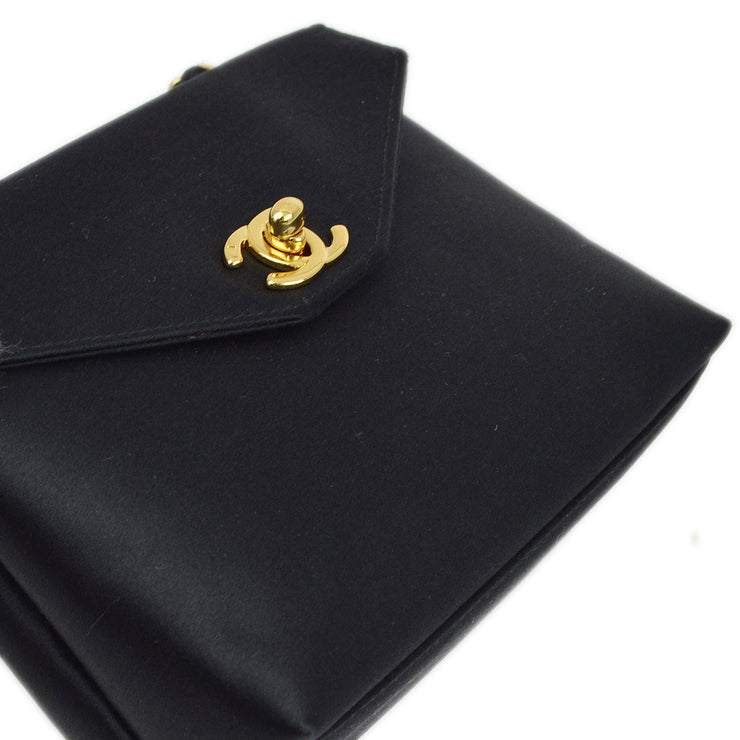 Chanel Black Satin Chain Handbag