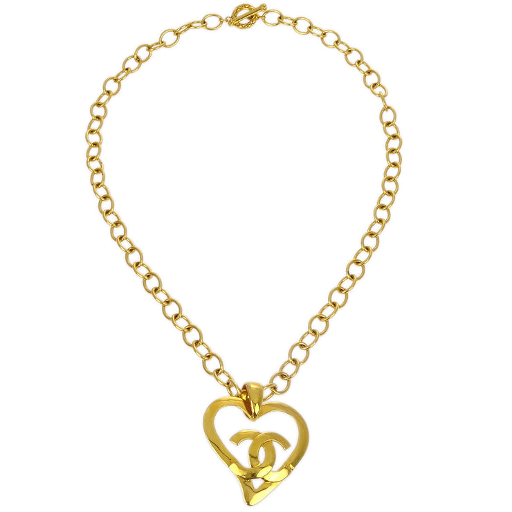 Chanel Heart Gold Chain Pendant Necklace 95P