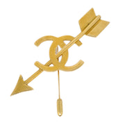 Chanel Bow And Arrow Heart Brooch Pin Gold 93P