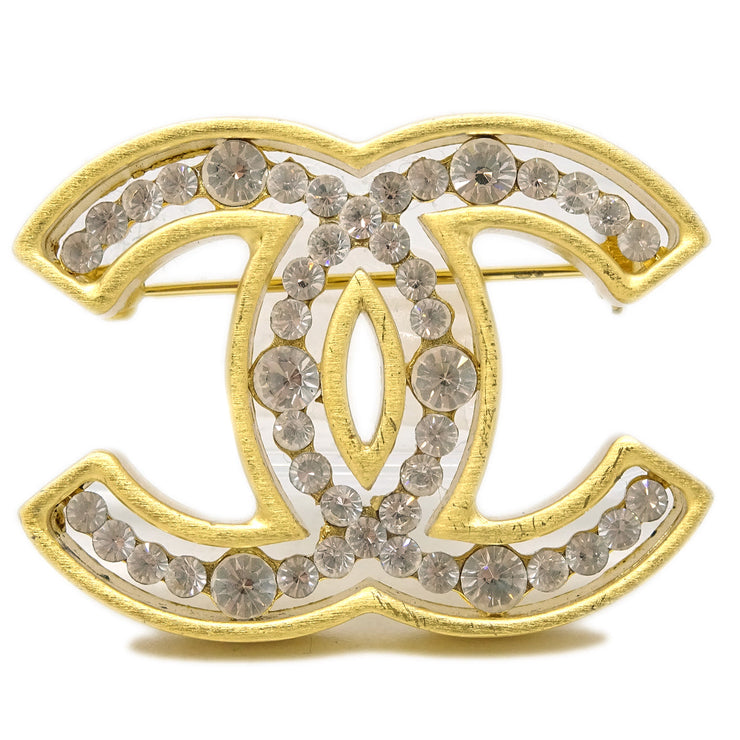 Chanel CC Brooch Pin Rhinestone Gold 02A