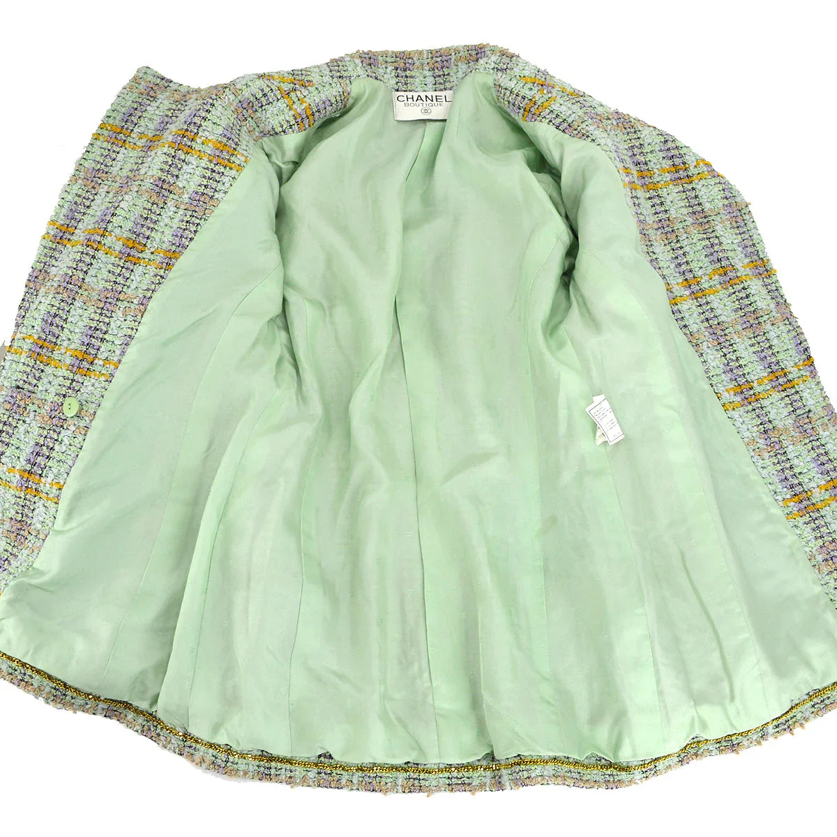 Chanel Double Breasted Jacket Green Tweed