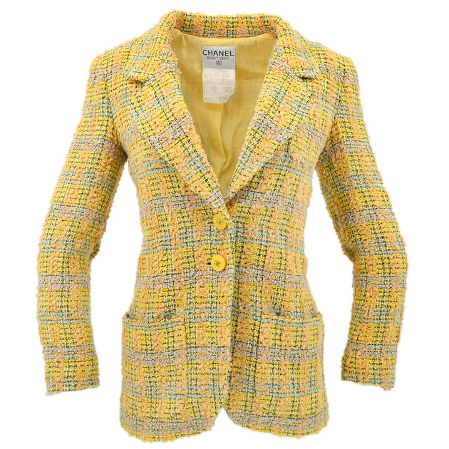 Chanel yellow tweed jacket best sale