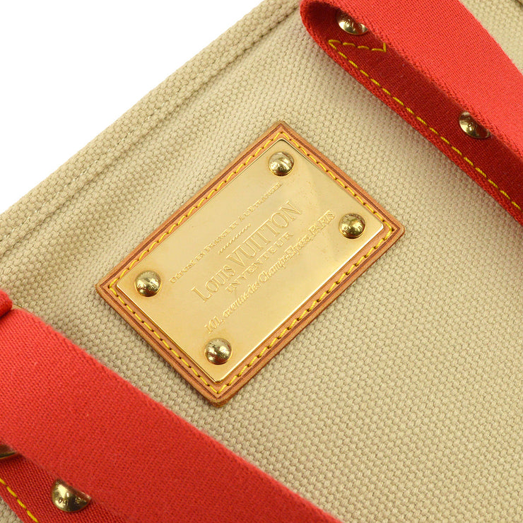 Louis Vuitton 2005 Beige Red Antigua Cabas MM Tote Bag M40035