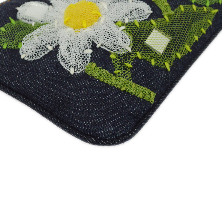 Fendi Blue Denim Floral Embroidered Shoulder Bag