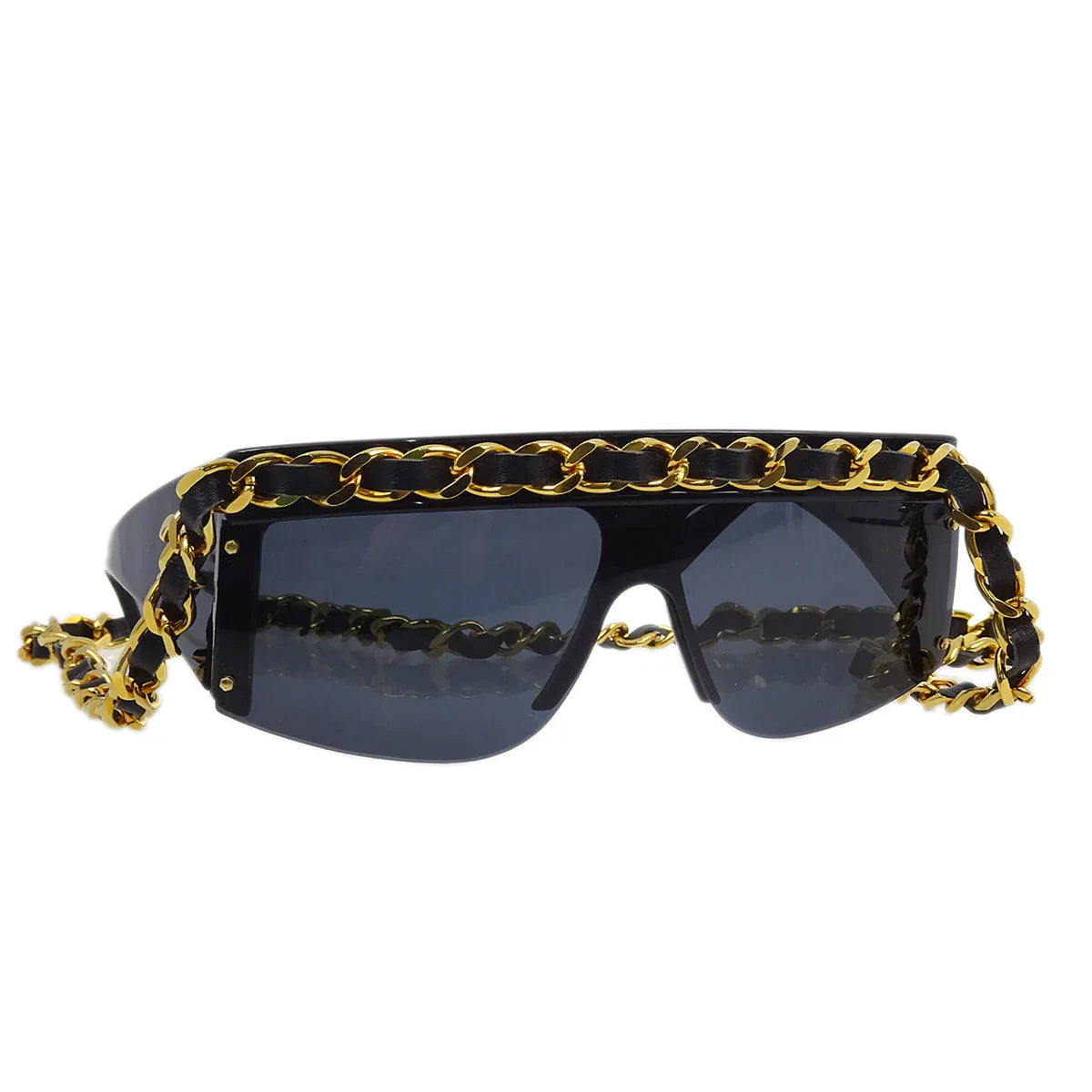 Chanel Chain Sunglasses Eyewear Black Small Good