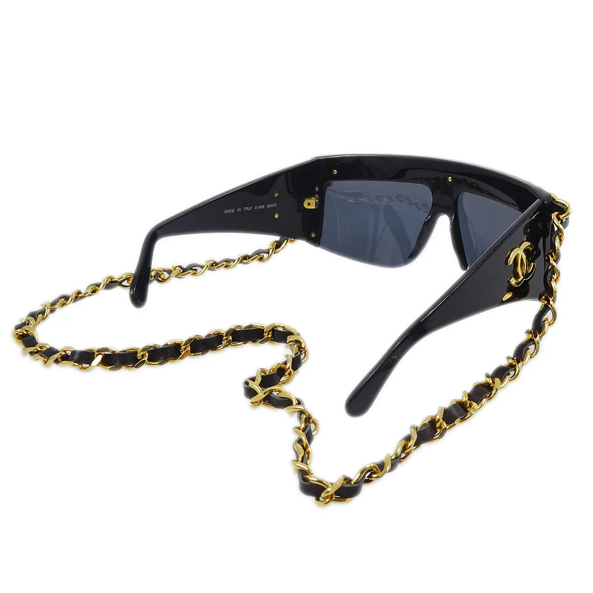 Chanel Chain Sunglasses Eyewear Black Small Good