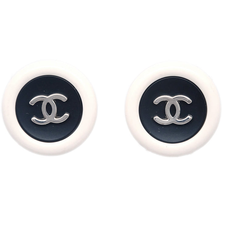 Chanel White Button Earrings Clip-On 96P