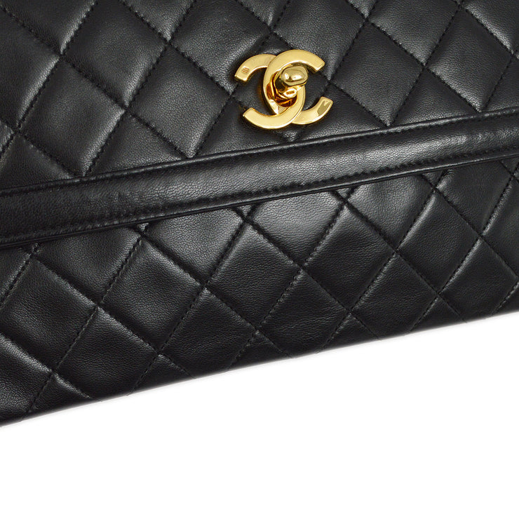 Chanel Black Lambskin Straight Flap Shoulder Bag