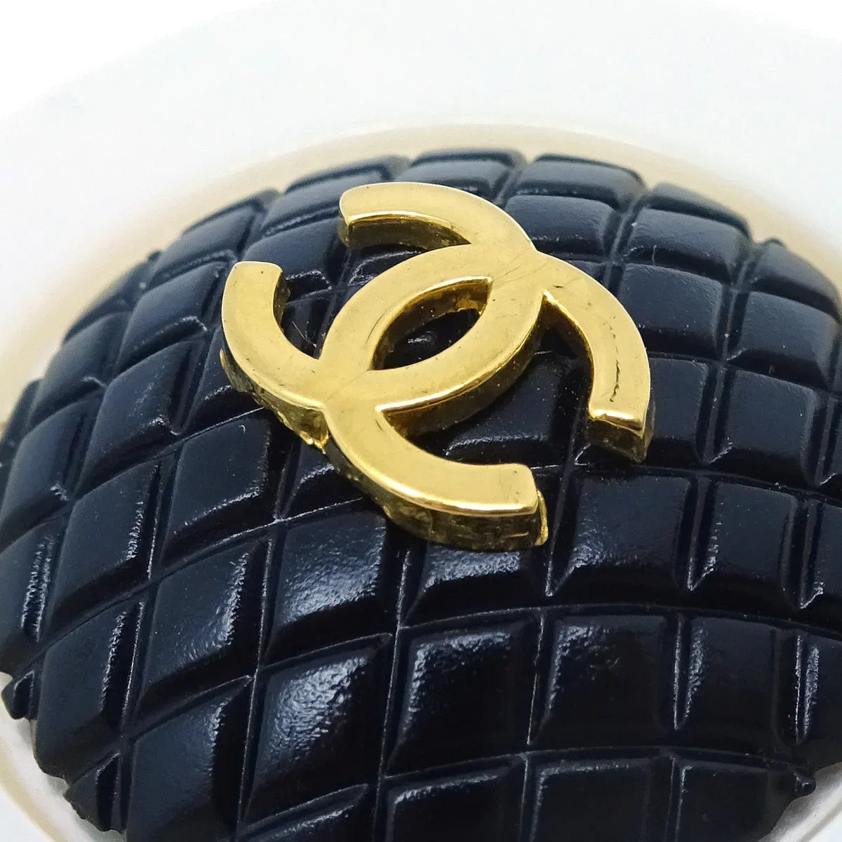 Chanel White Black Button Shell Earrings Clip-On