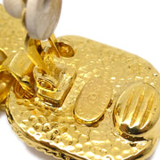 Chanel Artificial Pearl Rhinestone Dangle Earrings Clip-On Gold 95A