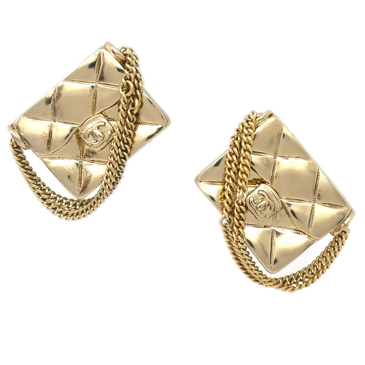 Chanel Gold Bag Dangle Earrings Clip-On 02P