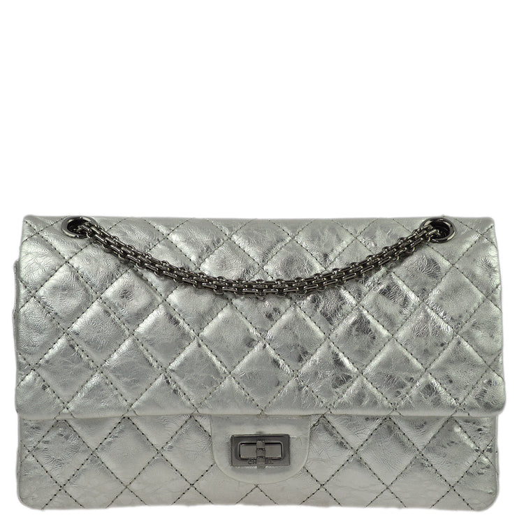 Chanel Silver Lambskin 2.55 Classic Double Flap Shoulder Bag