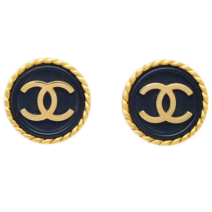 Chanel Gold Black Button Earrings Clip-On 96A