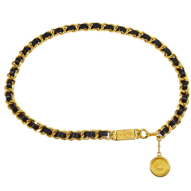 Chanel Medallion Chain Belt Black Small Good