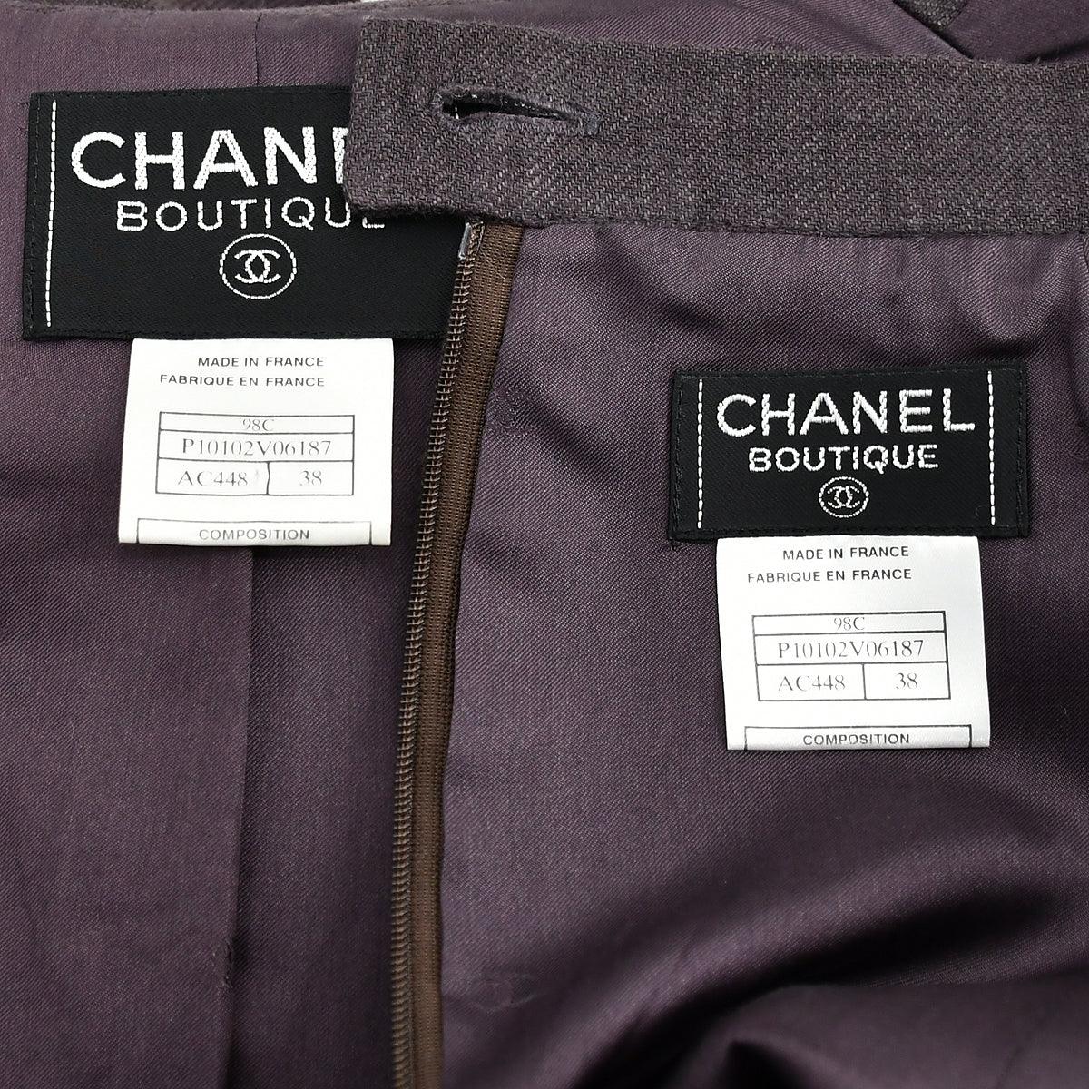 Chanel Spring 1998 Jacket Skirt Suit Brown #38
