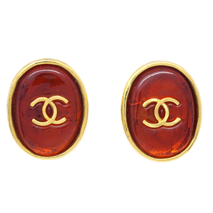 Chanel Gripoix Oval Earrings Clip-On Red 93A