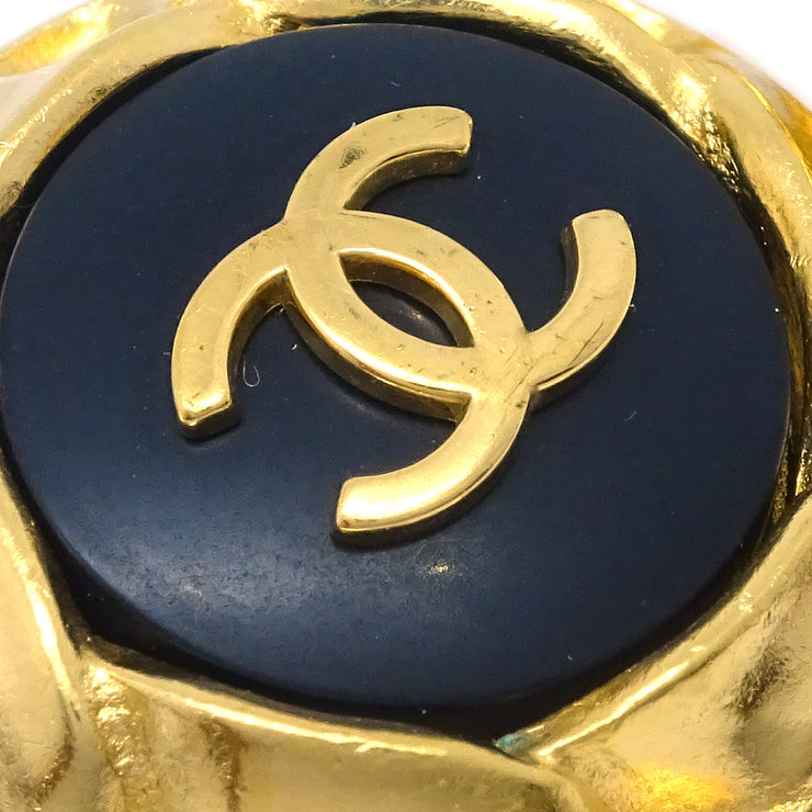 Chanel Gold Black Button Earrings Clip-On 96P