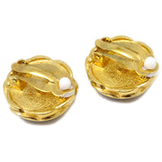 Chanel Gold Black Button Earrings Clip-On 96P