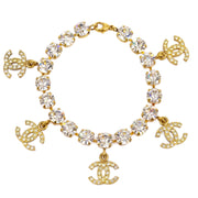 Chanel Rhinestone Chain Bracelet Gold 96P