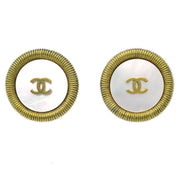 Chanel Button Earrings Shell Clip-On Gold 94P