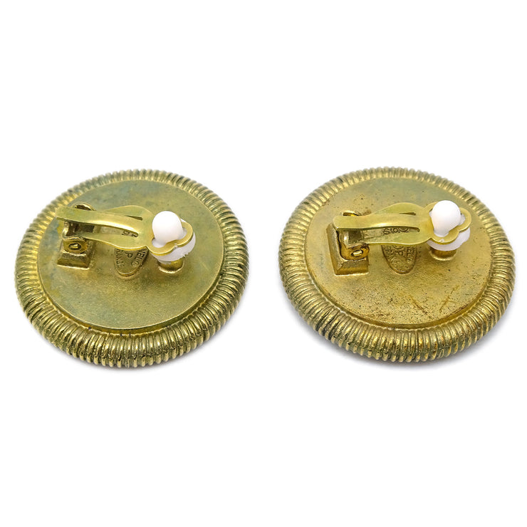 Chanel Button Earrings Shell Clip-On Gold 94P