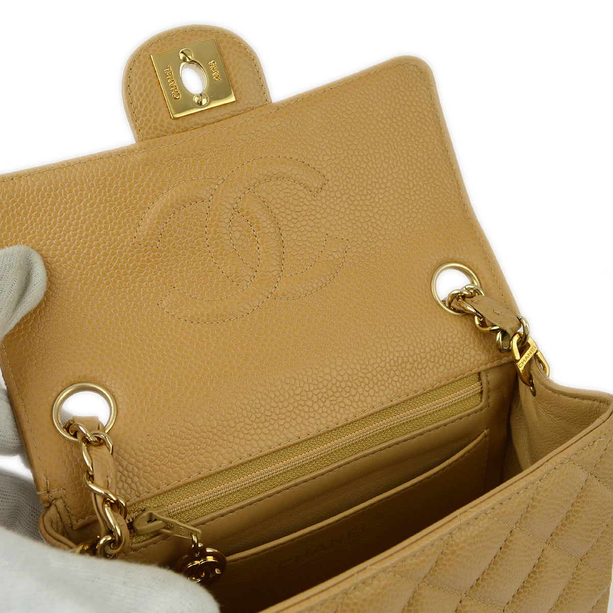 Chanel 2003-2004 Caviar Mini Classic Square Flap Bag 17