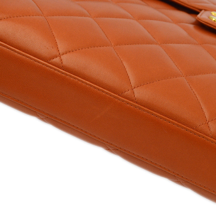 Chanel Orange Lambskin Briefcase Business Handbag
