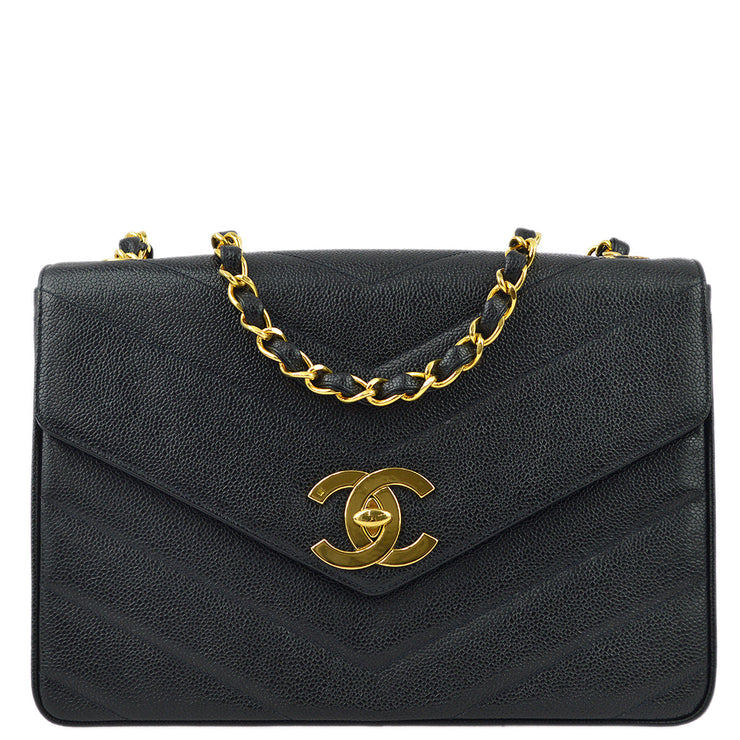 Chanel Black Caviar V Stitch Shoulder Bag