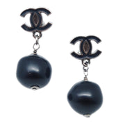 Chanel Piercing Dangle Earrings Black 10C