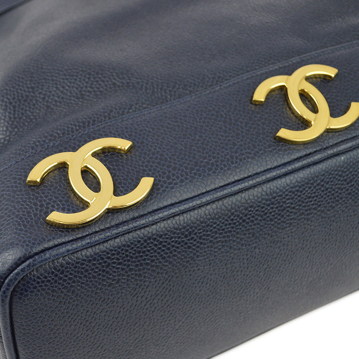 Chanel Navy Caviar Triple CC Bucket Shoulder Bag
