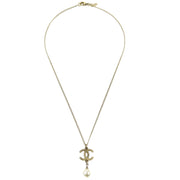 Chanel CC Chain Pendant Necklace Artificial Pearl Gold 09A