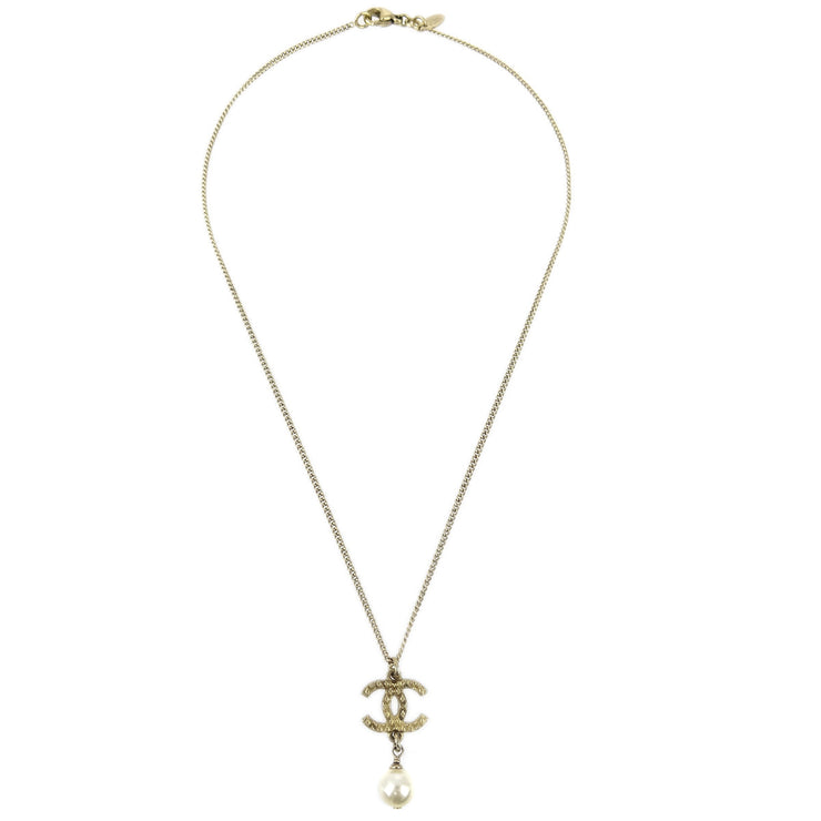 Chanel CC Chain Pendant Necklace Artificial Pearl Gold 09A