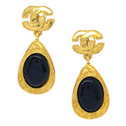 Chanel Stone Dangle Earrings Clip-On Gold Black 96A
