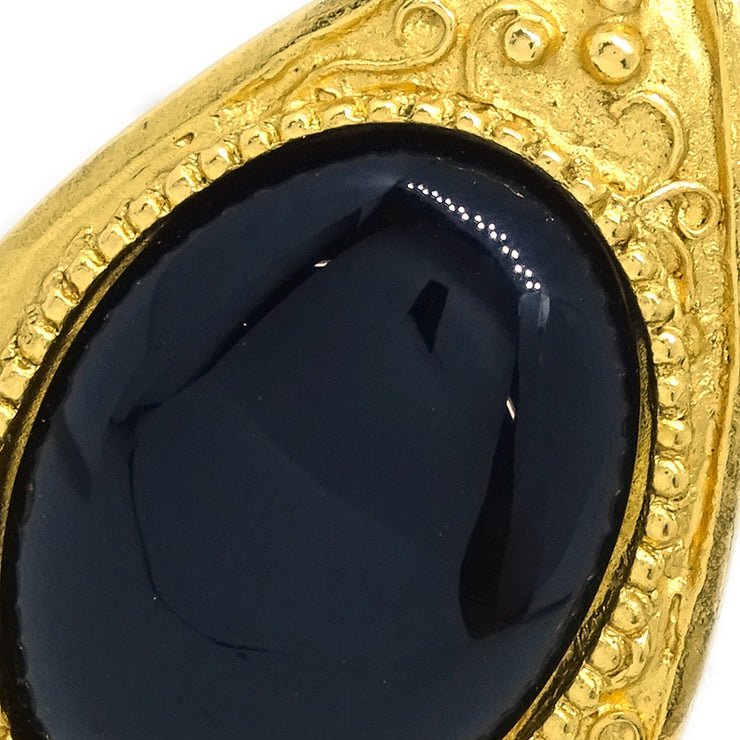 Chanel Stone Dangle Earrings Clip-On Gold Black 96A