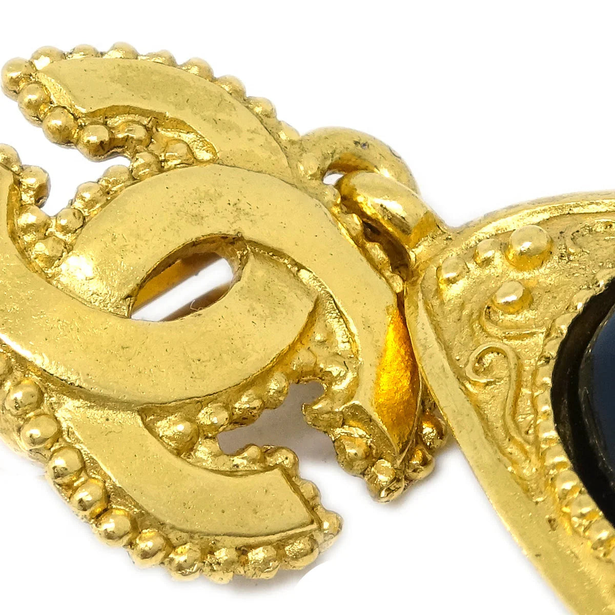 Chanel Stone Dangle Earrings Clip-On Gold Black 96A