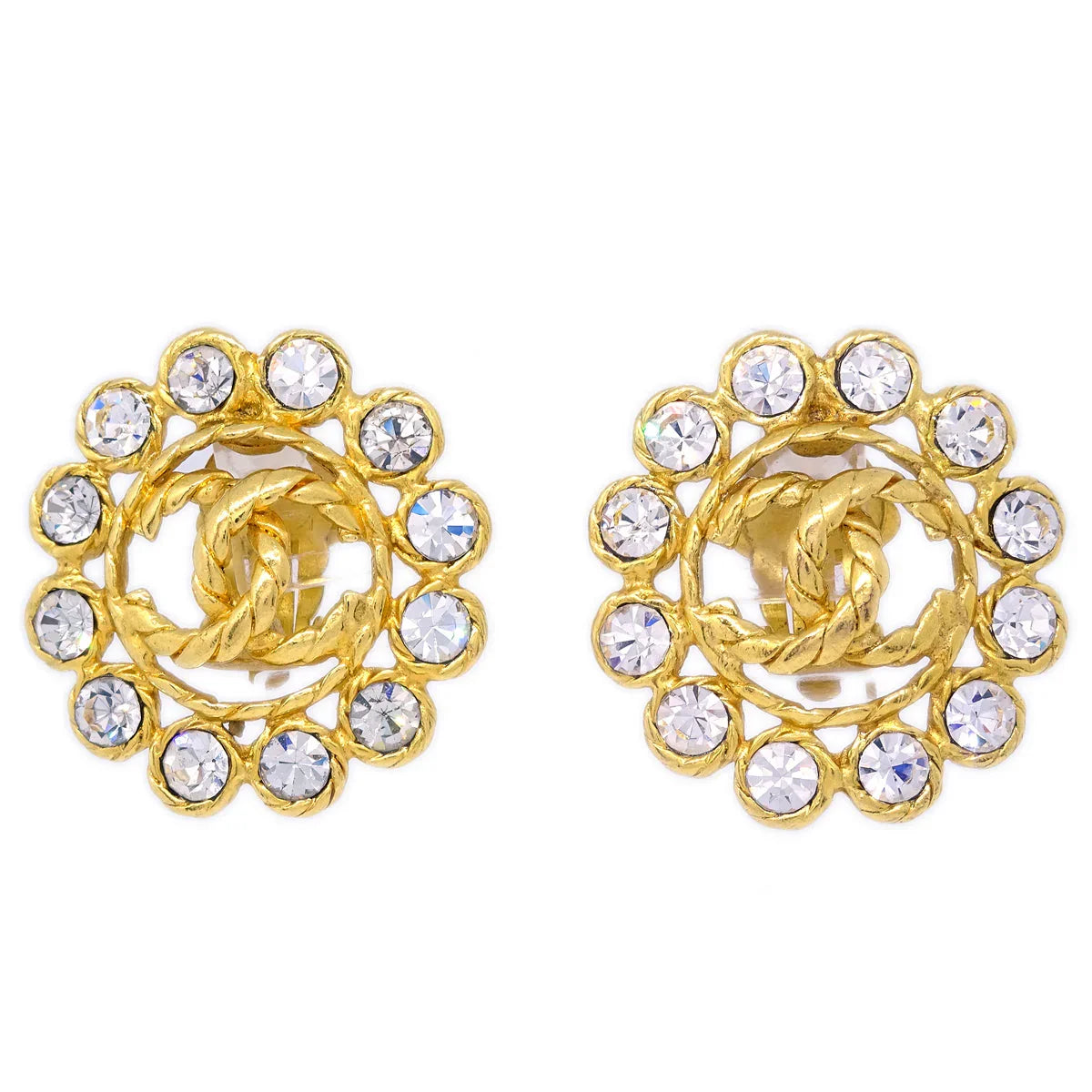 Chanel Gold Earrings Clip-On Rhinestone 29