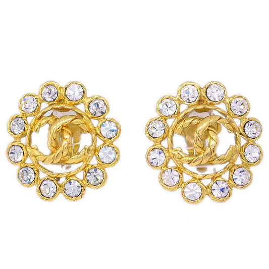 Chanel Gold Earrings Clip-On Rhinestone 29