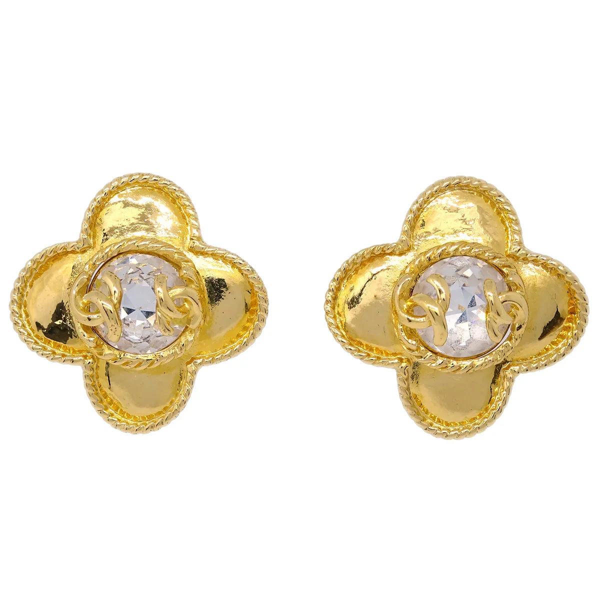 Chanel Gold Earrings Clip-On Rhinestone 95A