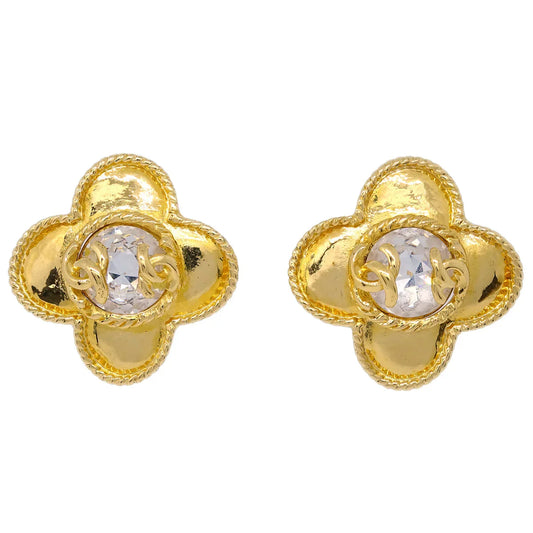 Chanel Gold Earrings Clip-On Rhinestone 95A
