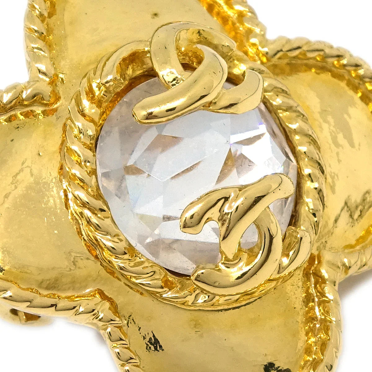 Chanel Gold Earrings Clip-On Rhinestone 95A