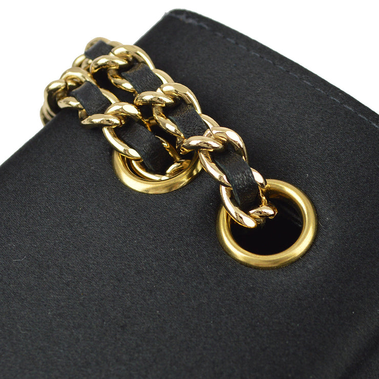 Chanel * Black Satin Double Chain Shoulder Bag