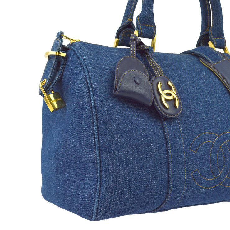 Chanel * Indigo Denim 2way Shoulder Duffle Travel Handbag