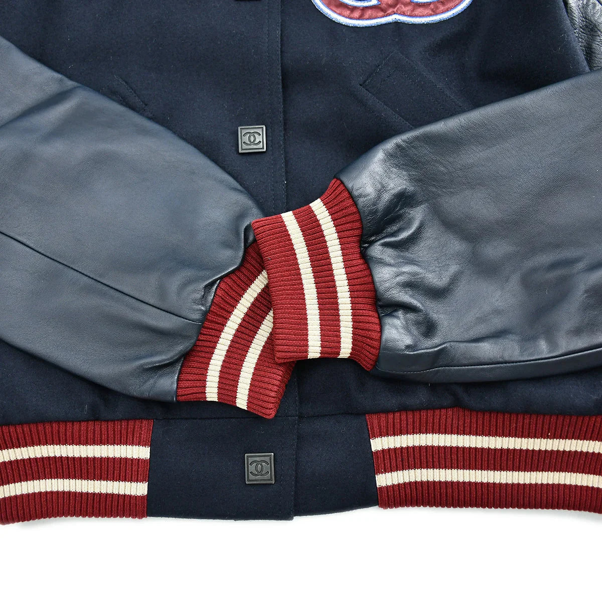 Chanel 2004 Spring Letterman Bomber Jacket Navy #38