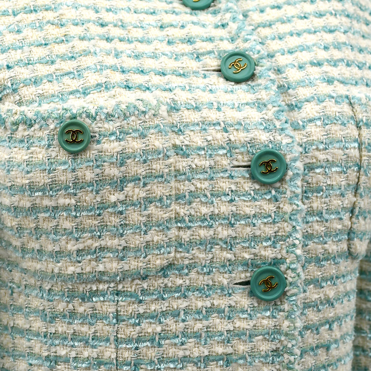 Chanel Single Breasted Jacket Light Blue Tweed 97P #36