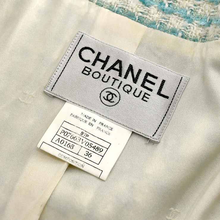 Chanel Single Breasted Jacket Light Blue Tweed 97P #36