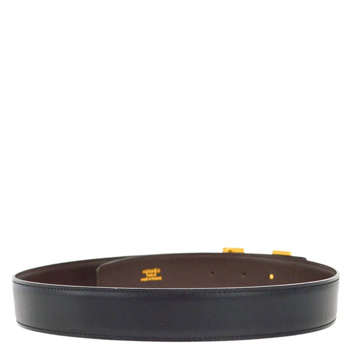 Hermes 1998 Black Box Calf Constance Reversible Belt #70 Small Good